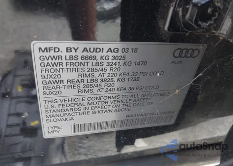 2018 Audi Q7 3.0T Premium z USA, uszkodzony, nr VIN WA1VAAF79JD035654